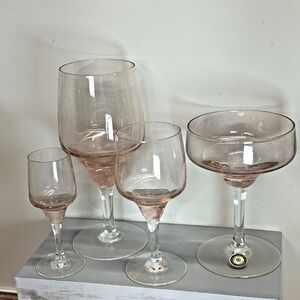 4‎ Sasaki Crystal Harmony Coral Pink Variation Glasses Champagne Wine MCM Japan